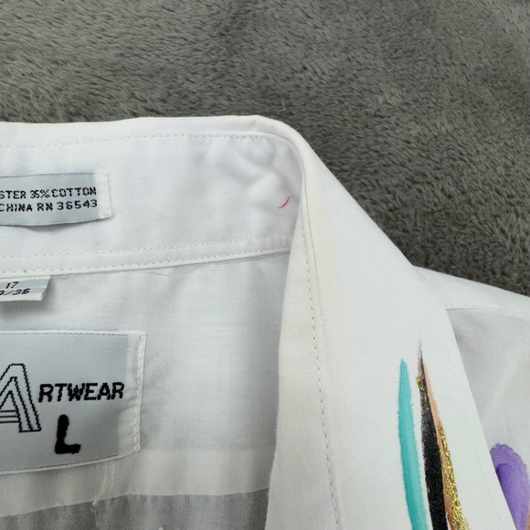 Creative Artwear L White Long Sleeve Button Up Shirt Cactus Sun Southwest Art - Picture 5 of 12